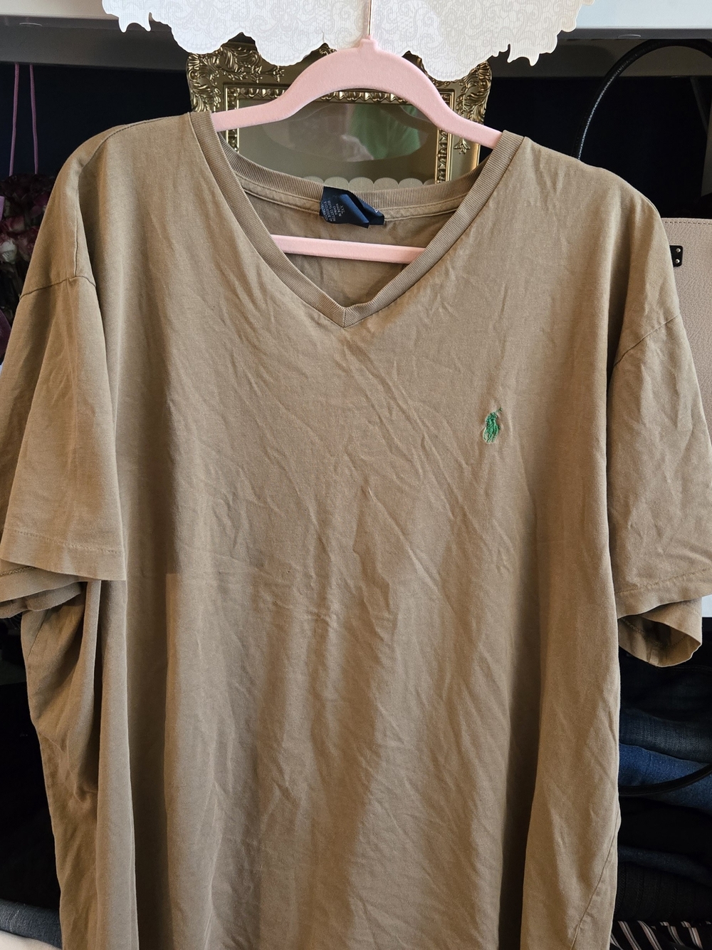 Ralph Lauren Short Sleeve V-Neck Tee in Brown with Green Pony